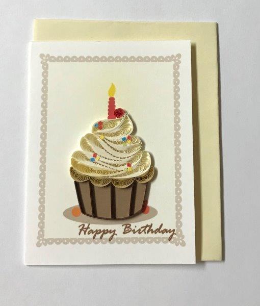 Hand Quilled Gift Enclosure Mini Card Birthday Cupcake #10718