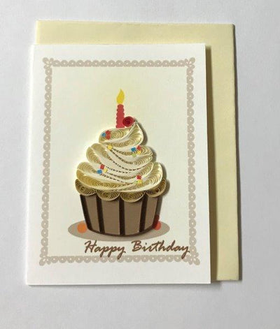 Hand Quilled Gift Enclosure Mini Card Birthday Cupcake #10718
