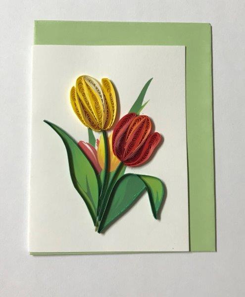 Hand Quilled Gift Enclosure Mini Card Tulips #GE10727