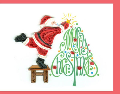 Hand Quilled Gift Enclosure Mini Card Santa Merry Christmas #GE