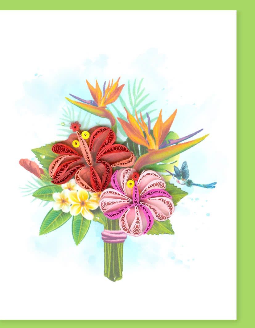Hand Quilled Gift Enclosure Mini Card Tropical Floral Bouquet #GE