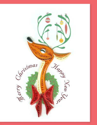 Hand Quilled Gift Enclosure Mini Card Merry Christmas Deer #GE