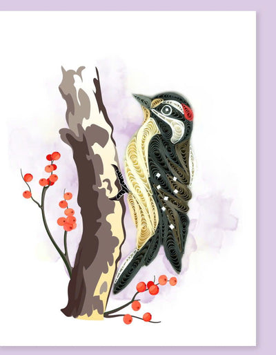 Hand Quilled Gift Enclosure Mini Card Downy Woodpecker #GE12236
