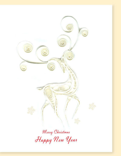 Hand Quilled Gift Enclosure Mini Card Merry Christmas White Deer #GE