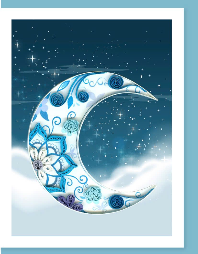 Hand Quilled Gift Enclosure Mini Card Moon #GE