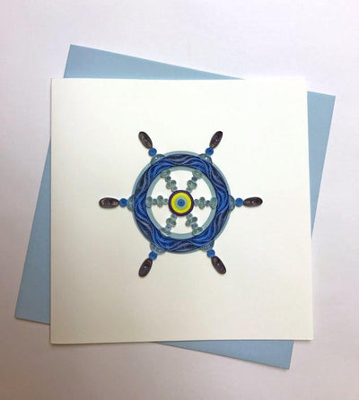 Hand Quilled Greeting Card Ship Wheel #10252