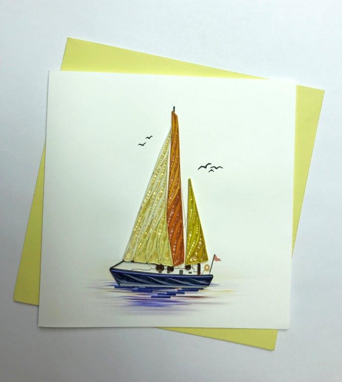Hand Quilled Greeting Card Sail Boat #10259