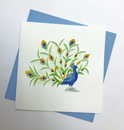 Hand Quilled Greeting Card Peacock #10295