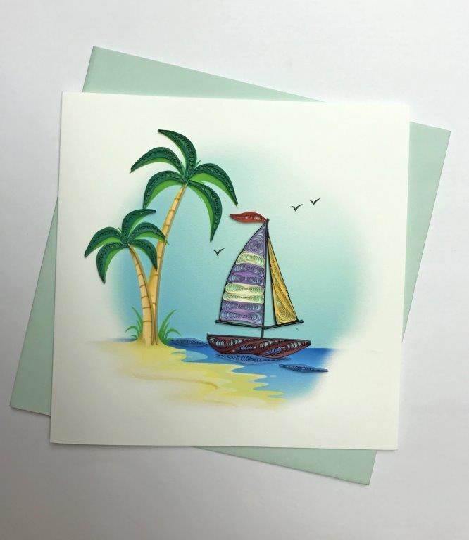 Hand Quilled Greeting Card Sailboat #10297