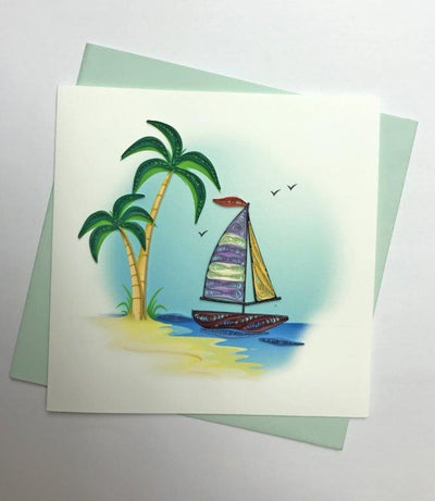 Hand Quilled Greeting Card Sailboat #10297