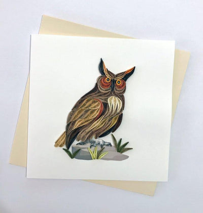 Hand Quilled Greeting Card Great Horned Owl #10317