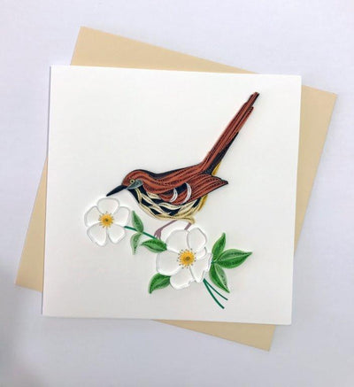 Hand Quilled Greeting Card Brown Thrasher #10331