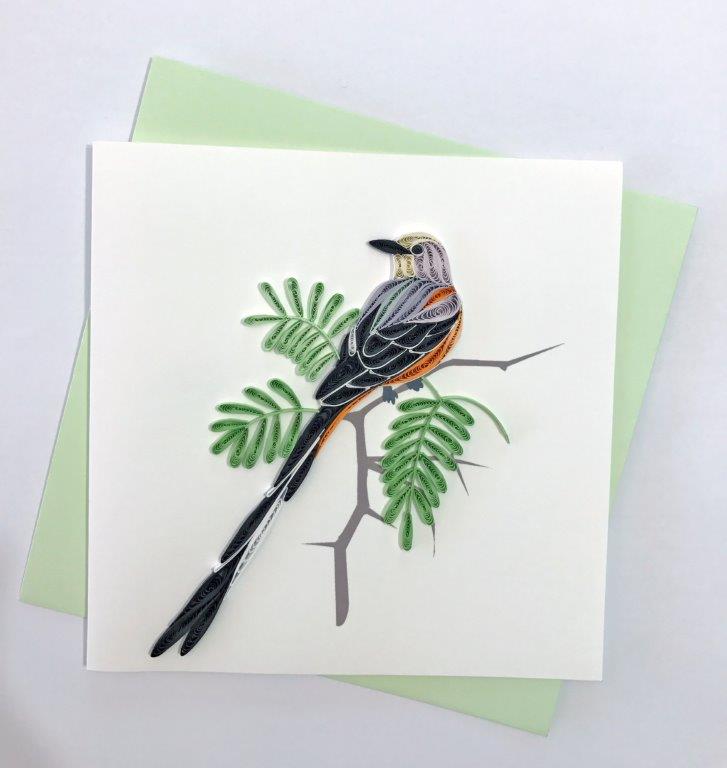 Hand Quilled Greeting Card Scissor-Tailed Flycatcher #10332