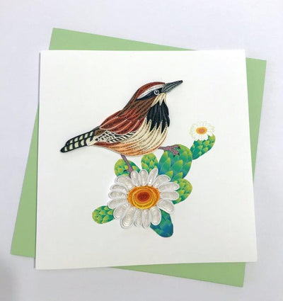 Hand Quilled Greeting Card Cactus Wren #10333