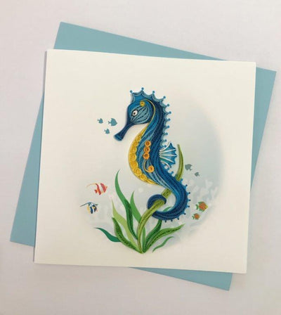 Hand Quilled Greeting Card Sea Horse #10337