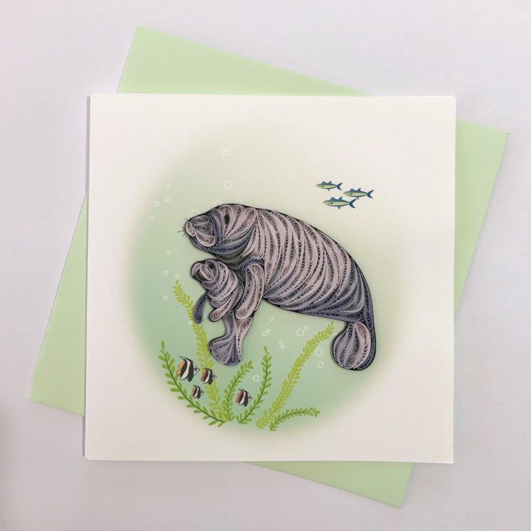 Hand Quilled Greeting Card Manatee #10339
