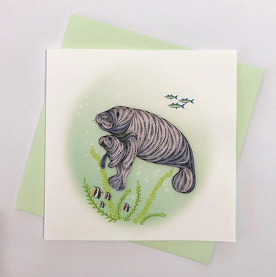 Hand Quilled Greeting Card Manatee #10339