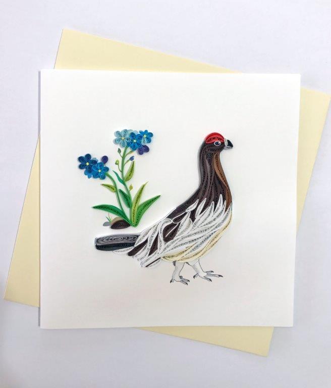 Hand Quilled Greeting Card Willow Ptarmigan #10344