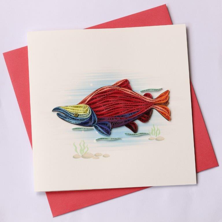 Hand Quilled Greeting Card Salmon #10357