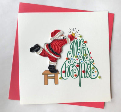 Hand Quilled Greeting Card Santa/Christmas Tree #10427