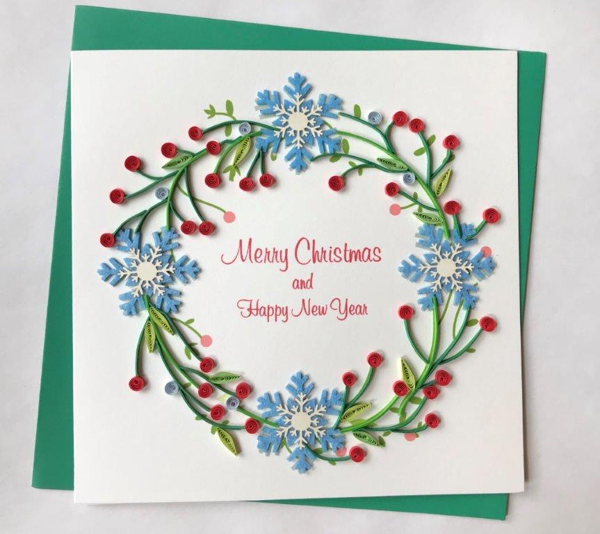 Hand Quilled Greeting Card Snowflake Wreath #10431