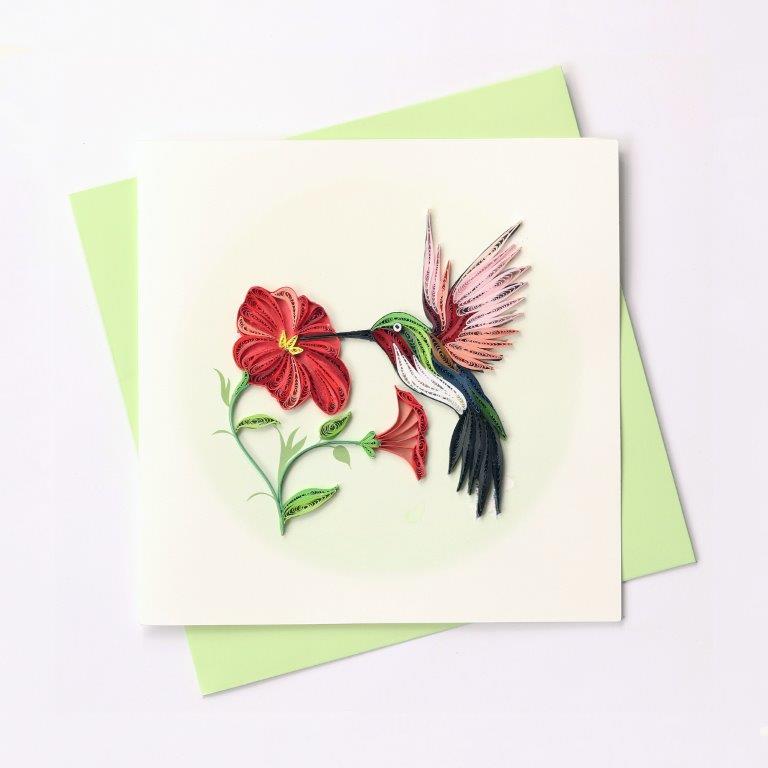 Hand Quilled Greeting Card Hummingbird #10446