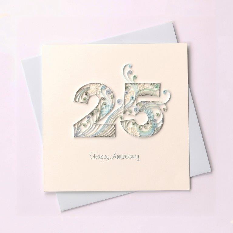 Hand Quilled Greeting Card Happy 25th Anniversary #10447