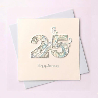 Hand Quilled Greeting Card Happy 25th Anniversary #10447