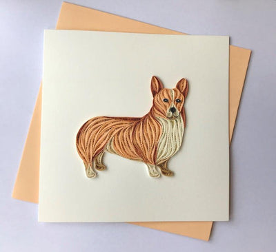 Hand Quilled Greeting Card Corgi #10518