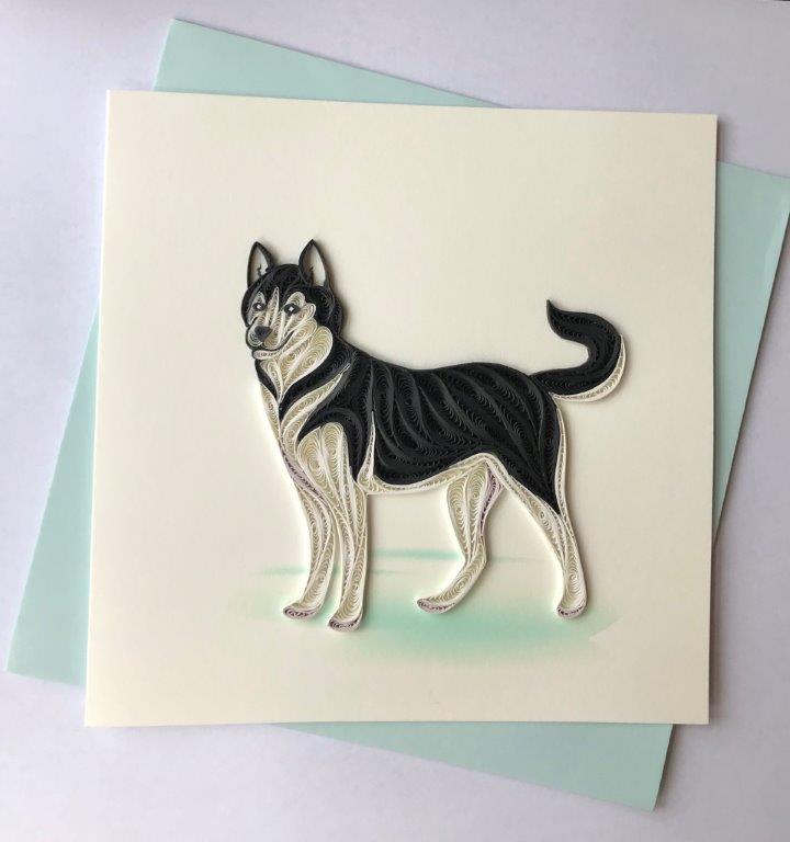 Hand Quilled Greeting Card Husky #10519