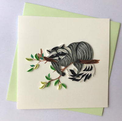 Hand Quilled Greeting Card Raccoon #10528