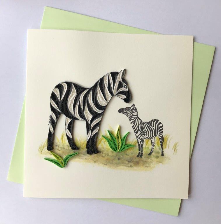 Hand Quilled Greeting Card Zebra #10534