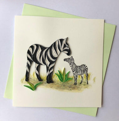 Hand Quilled Greeting Card Zebra #10534