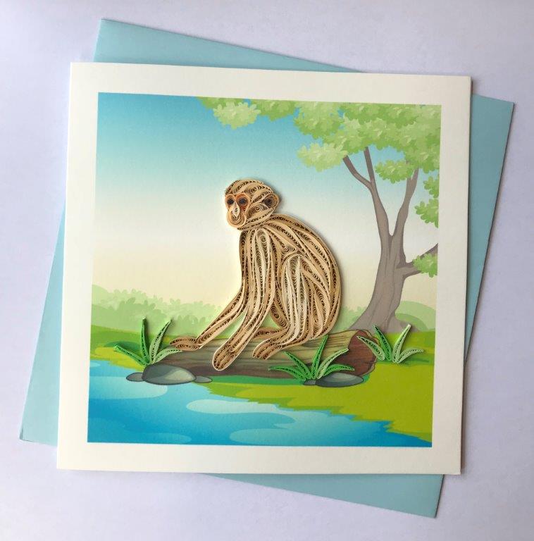 Hand Quilled Greeting Card Monkey #10535