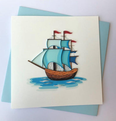 Hand Quilled Greeting Card Ship #10552