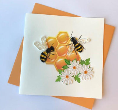 Hand Quilled Greeting Card Bumble Bees #10737