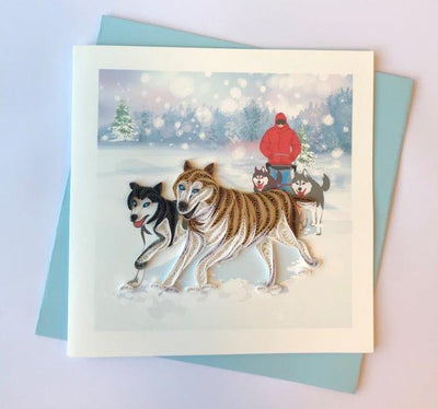 Hand Quilled Greeting Card Dog Sled Husky #10741