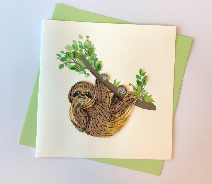Hand Quilled Greeting Card Sloth #10750