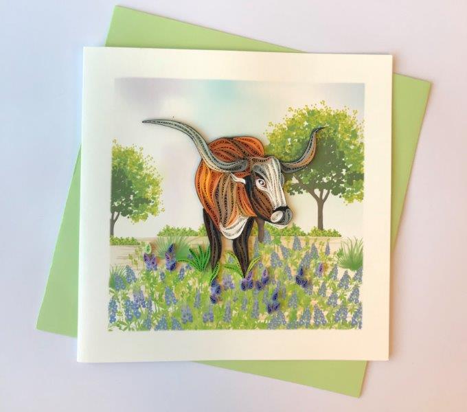 Hand Quilled Greeting Card Longhorn #10751