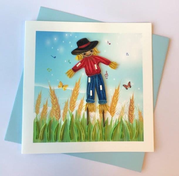 Hand Quilled Greeting Card Scarecrow #10900