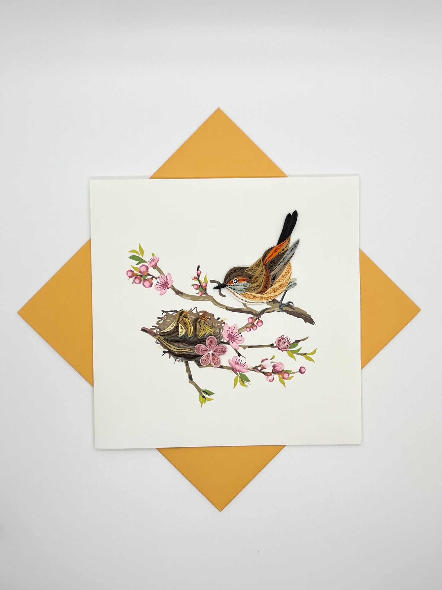 Hand Quilled Greeting Card "Bird Feeding Babies" #10935