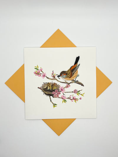 Hand Quilled Greeting Card "Bird Feeding Babies" #10935