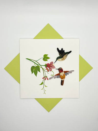 Hand Quilled Greeting Card Hummingbirds #10966