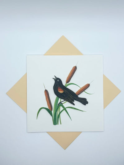 Hand Quilled Greeting Card Red Winged Blackbird #12024