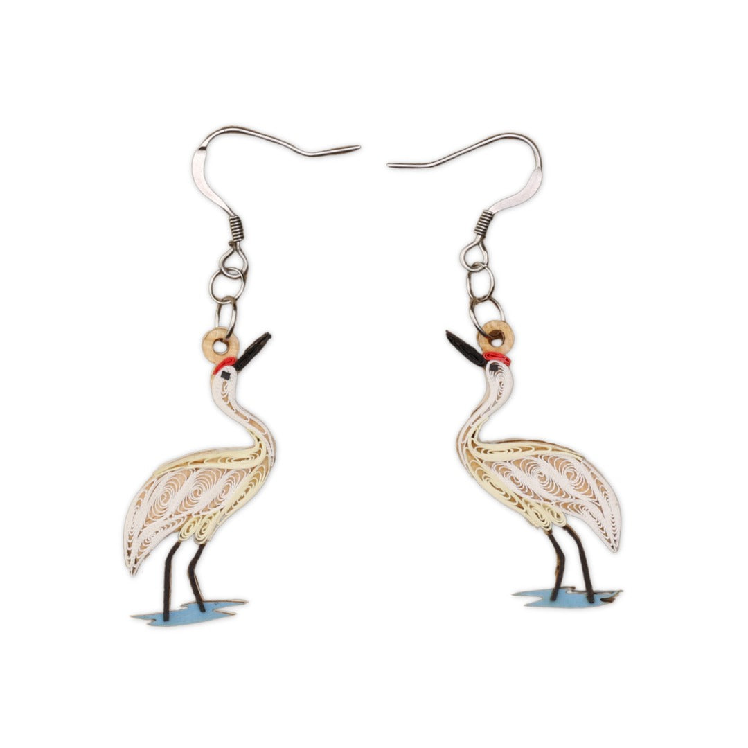 Hand Quilled Crane Earrings #QE12175