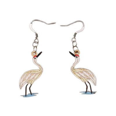 Hand Quilled Crane Earrings #QE12175
