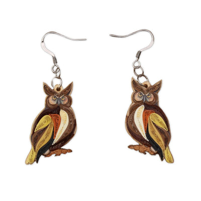 Hand Quilled Great Horned Owl Earrings #QE12170