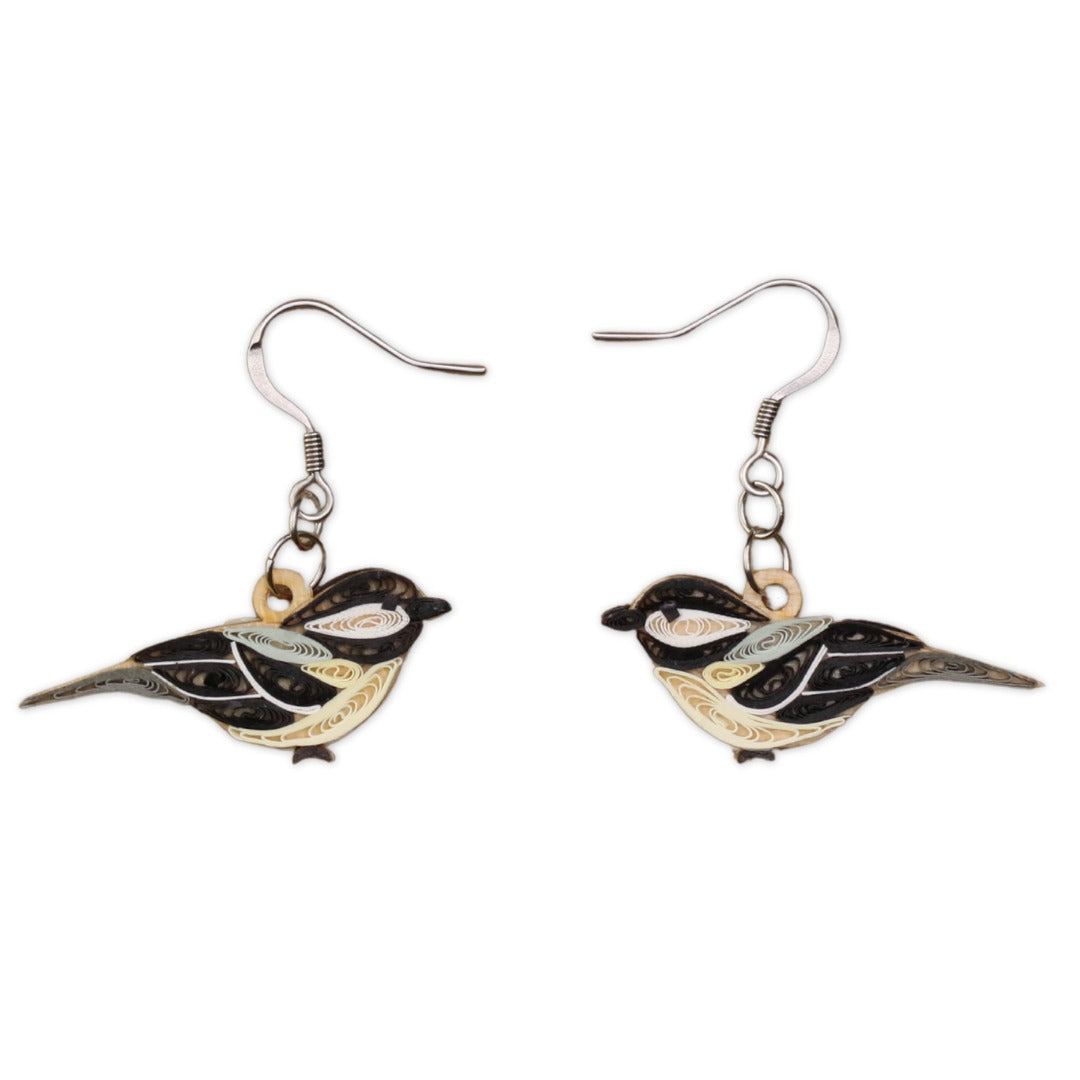 Hand Quilled Chickadee Earrings #QE12166