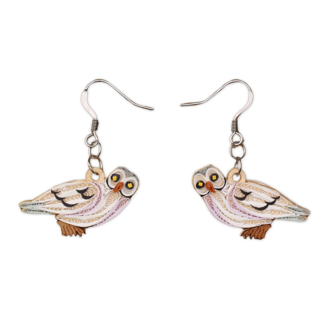 Hand Quilled Snowy Owl Earrings #QE12173