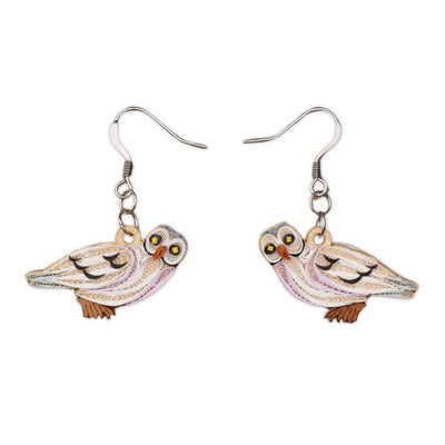 Hand Quilled Snowy Owl Earrings #QE12173